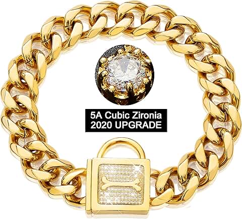 Dog Chain Collar with Zirconia Buckle for Medium Dogs