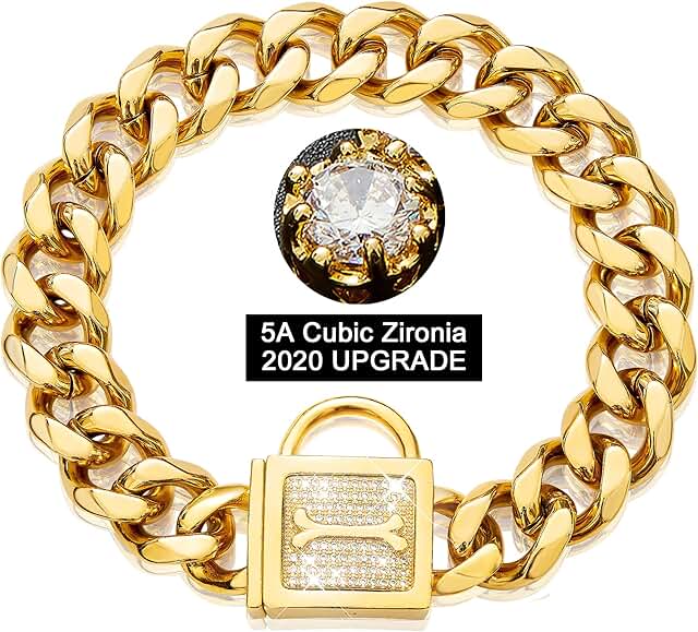 Dog Chain Collar with Zirconia Buckle for Medium Dogs