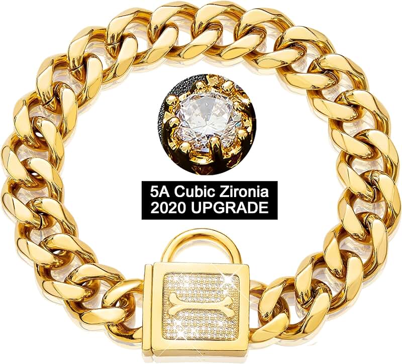 Dog Chain Collar with Zirconia Buckle for Medium Dogs