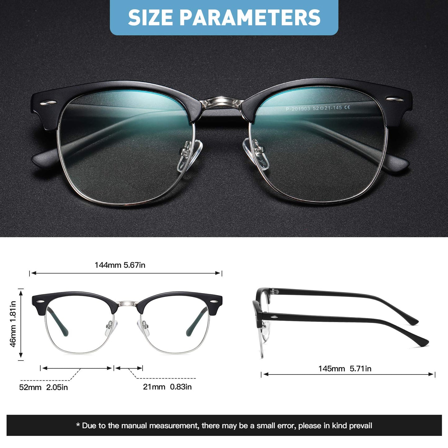 Blue Light Blocking Glasses Retro Semi Rimless UV400 Clear Lens Computer Eyewear For Men Women