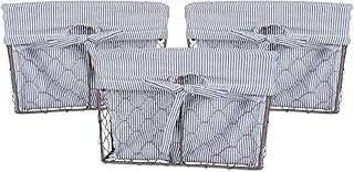 Small rustic black and white ticking stripe chicken wire baskets, 3-pack