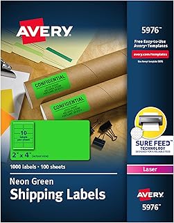 Neon Green 2x4 Inch Printable Shipping Labels, 1000