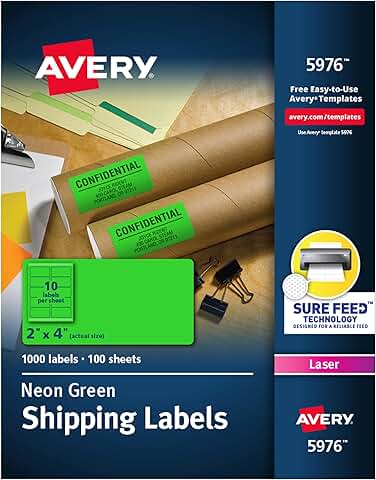 Neon Green 2x4 Inch Printable Shipping Labels, 1000