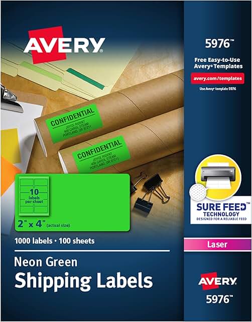 Neon Green 2x4 Inch Printable Shipping Labels, 1000