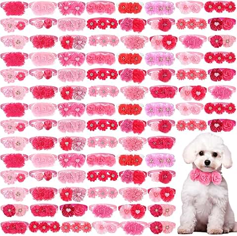 Pink dog collar flowers and bows for pets