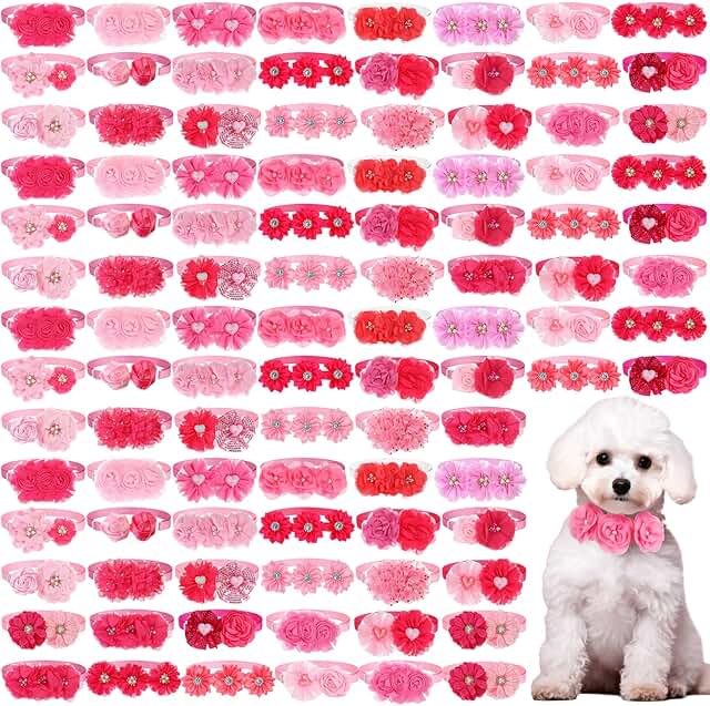 Pink dog collar flowers and bows for pets