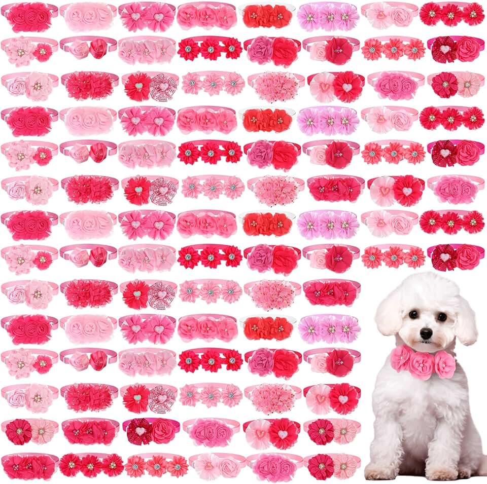 Pink dog collar flowers and bows for pets