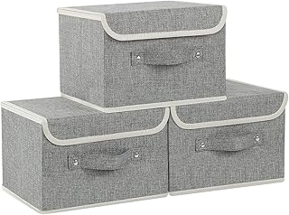 Set of 3 Grey Collapsible Storage Bins with Handles
