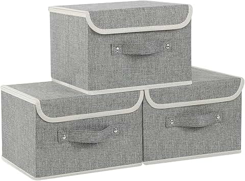 Set of 3 Grey Collapsible Storage Bins with Handles