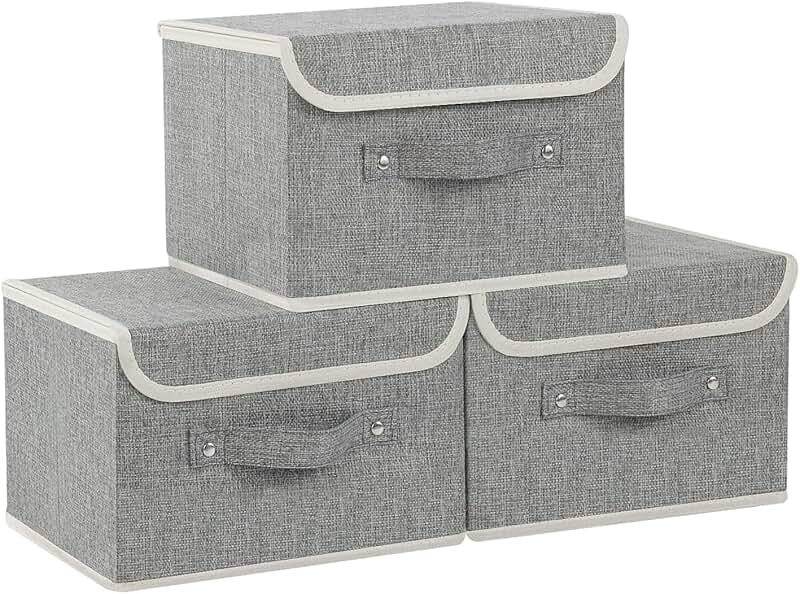 Set of 3 Grey Collapsible Storage Bins with Handles