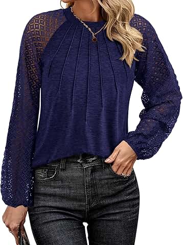 Women's Spring Lace Long Sleeve Dressy Blouses