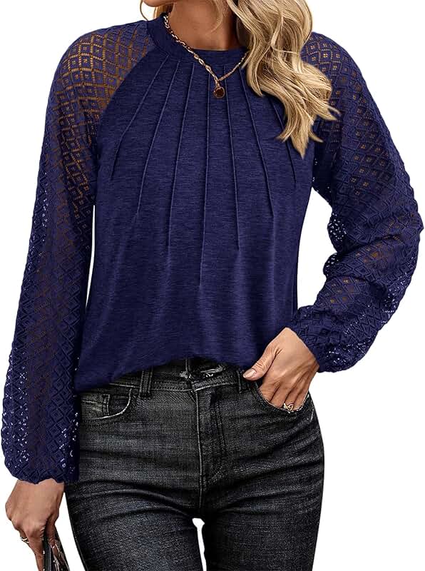 Women's Spring Lace Long Sleeve Dressy Blouses