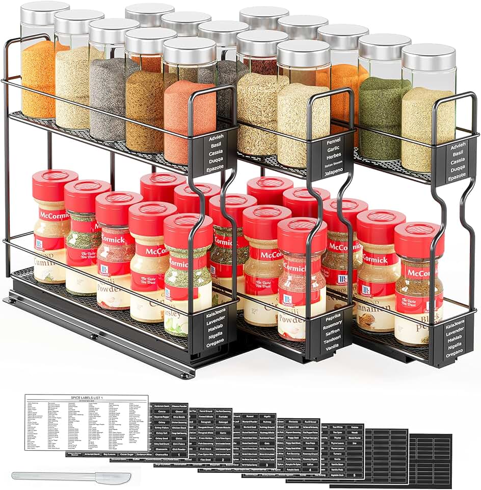 Pull Out Spice Rack Organizer with Labels