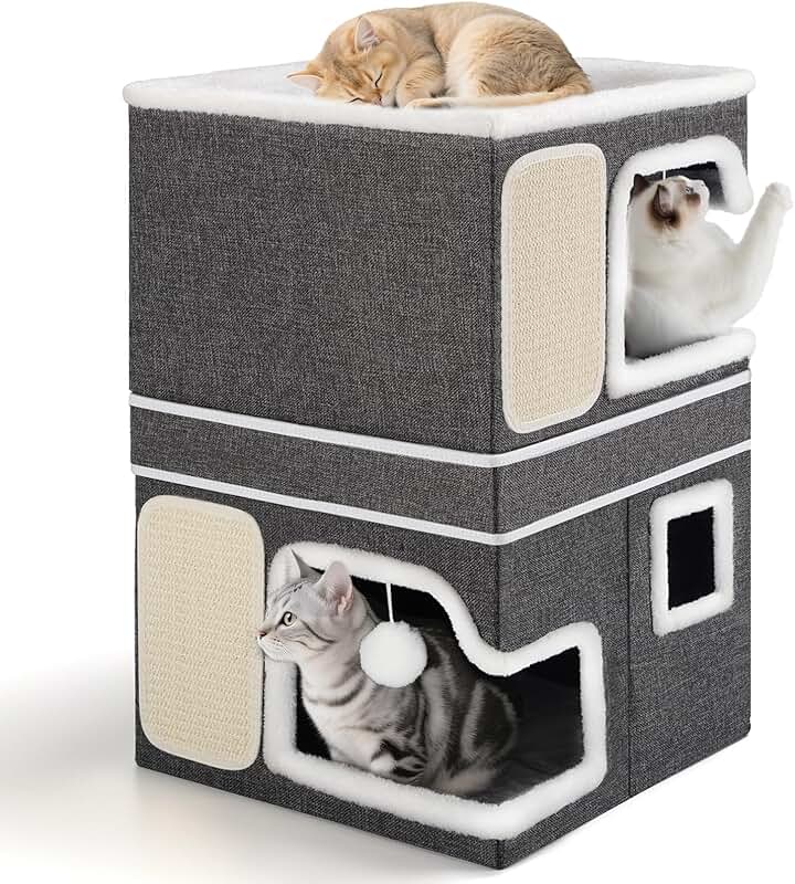Double Cat Bed with Hideaways and Play Features