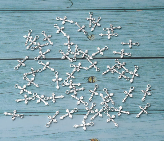50 Pcs Vintage Metal Cross Pendants for Jewelry Making