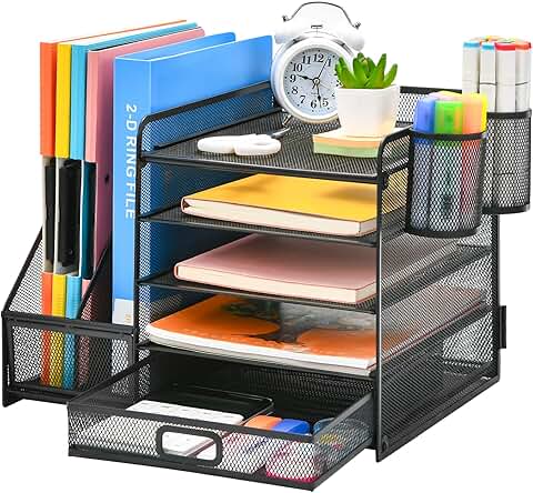 5-Tier Mesh Desk Organizer with Drawer and Pen Holders