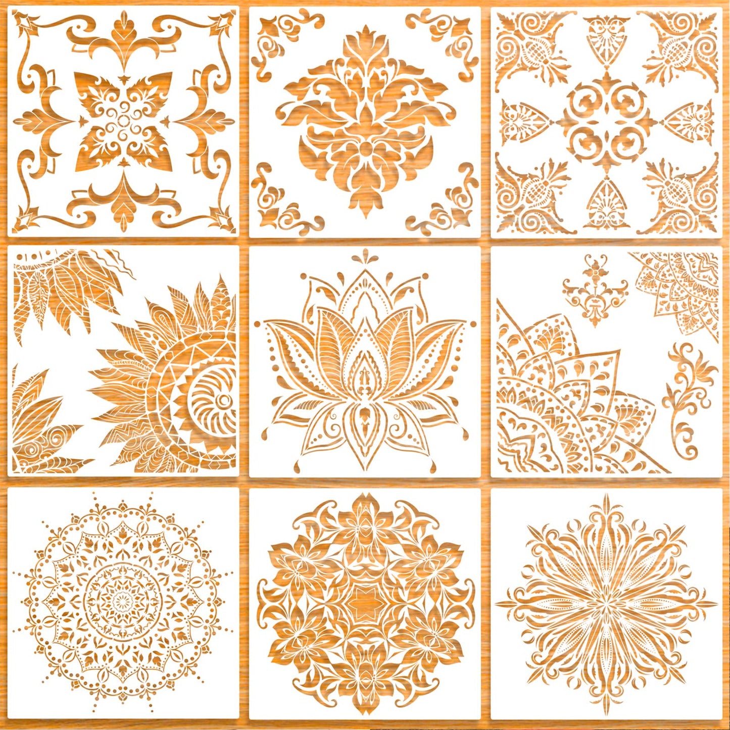 9 Pack 12x12 Inch Reusable Laser Cut Painting Templates