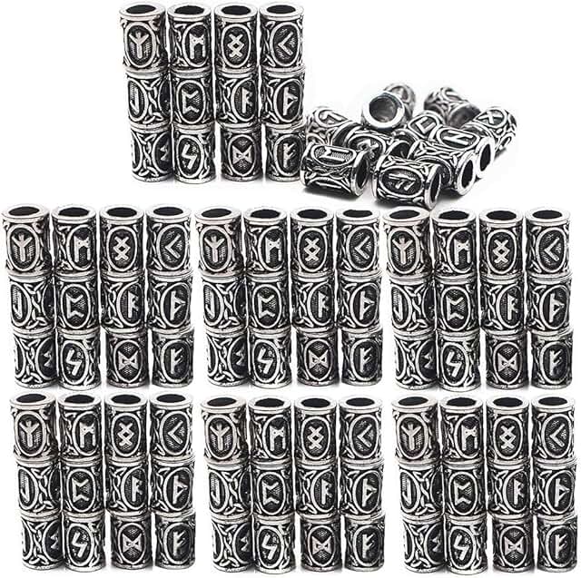 72 Viking Rune Beads for Hair, Beard, and Jewelry
