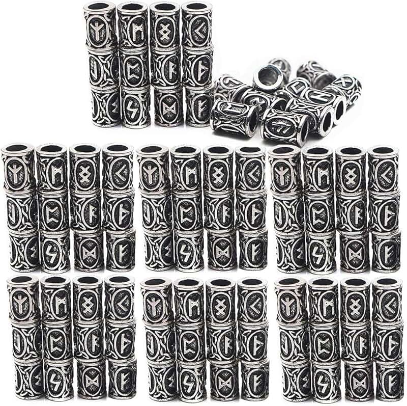 72 Viking Rune Beads for Hair, Beard, and Jewelry