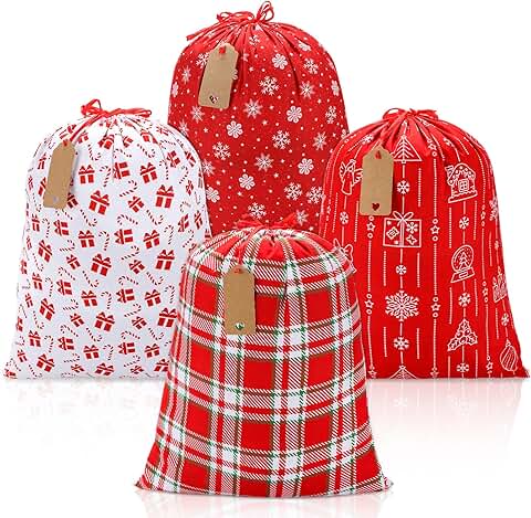 Christmas 4-Piece Reusable Drawstring Gift Bags