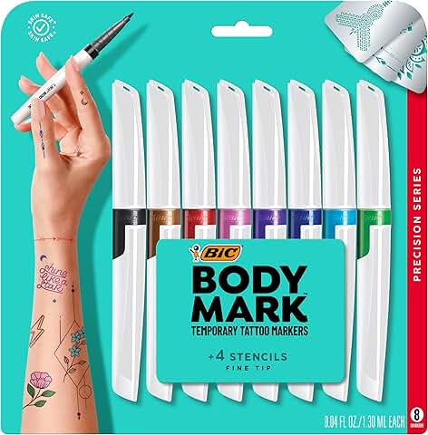 Fine Tip Temporary Tattoo Markers, 8 Colors