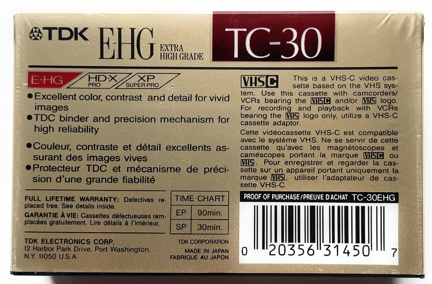 TDK E-HG Sound & Color TC-30 VHS-C Tape
