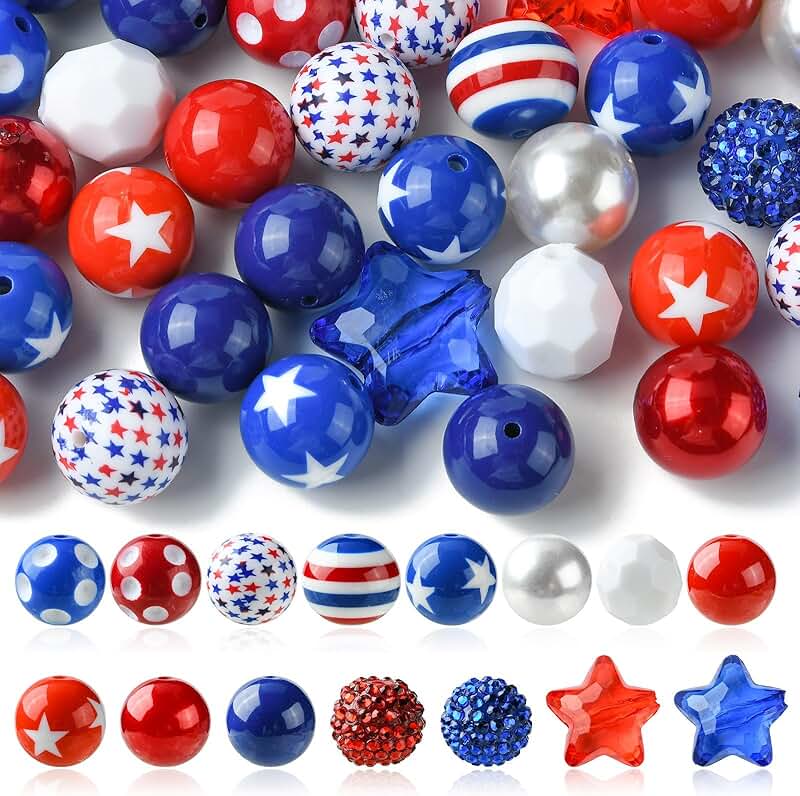 50pcs 20mm Blue and Red Chunky Bubblegum Beads for Jewelry