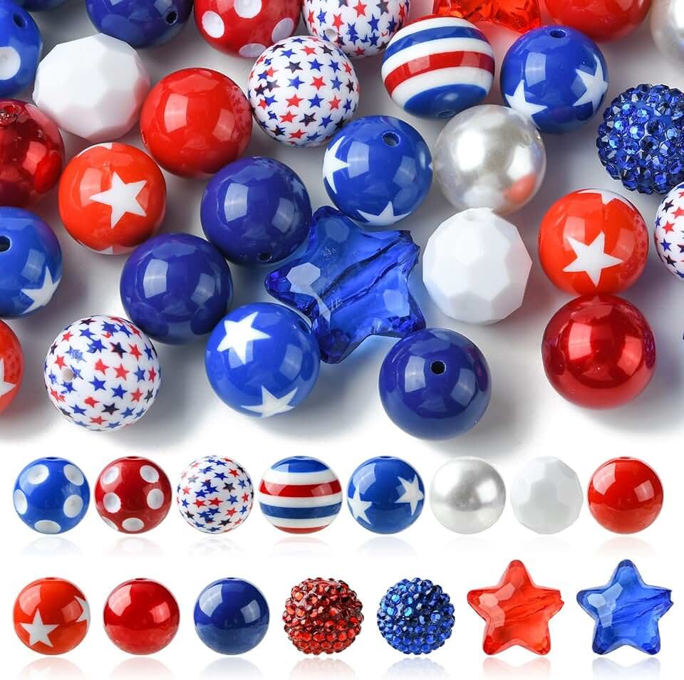 50pcs 20mm Blue and Red Chunky Bubblegum Beads for Jewelry