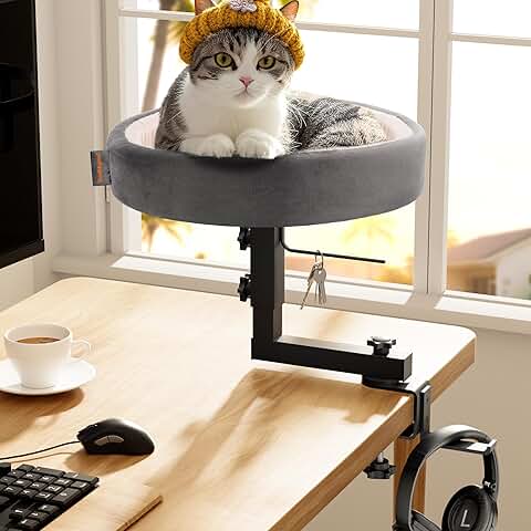 Adjustable Metal Cat Bed with Shelf and Headphone Holder