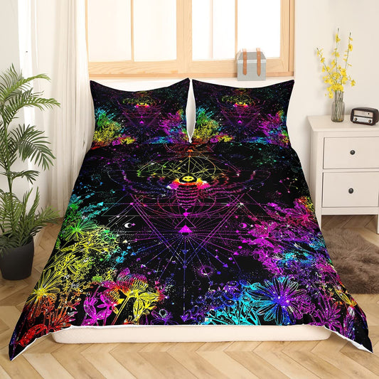 Gothic Moth Duvet Cover Set Sun and Moon Bedding Set Twin Rainbow Trippy axy Comforter Cover Starry Sky Bedding,Hippie Bohemian Quilt Cover Psychedelic Astrology Bed Cover 2Pcs