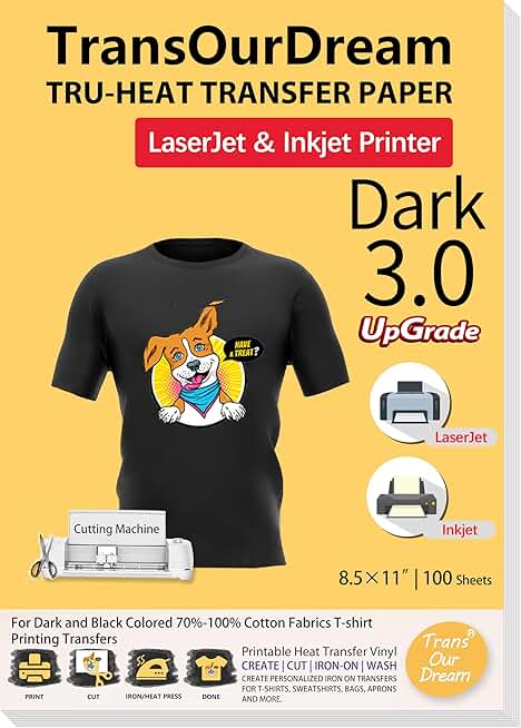 Heat Transfer Paper for Dark T-Shirts, 100 Sheets