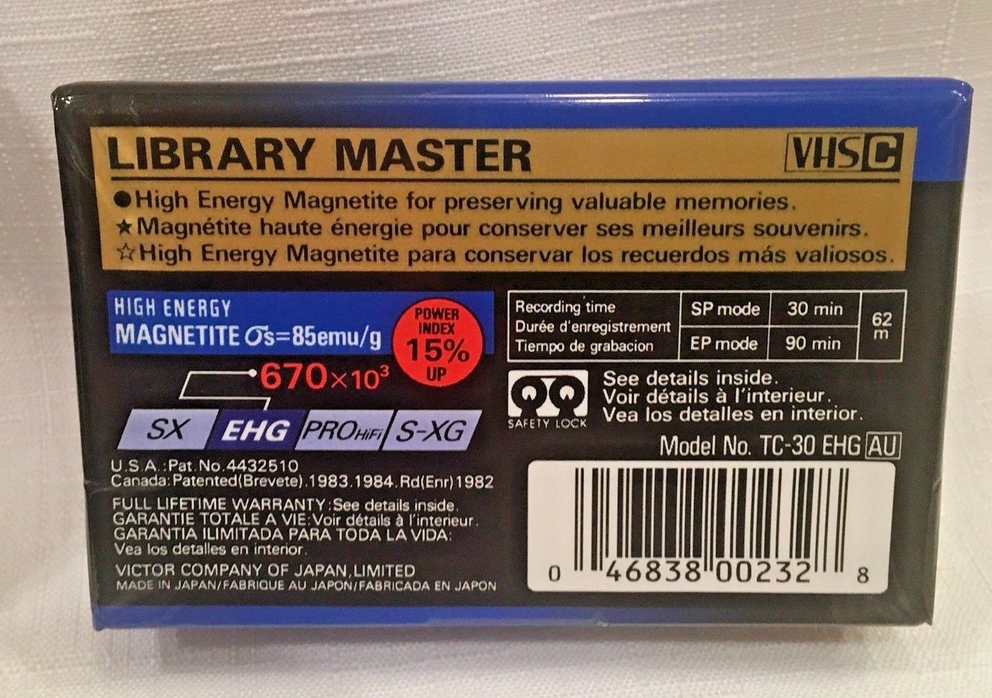 TC30EHGB 30 Minute Blank VHS-C Tape