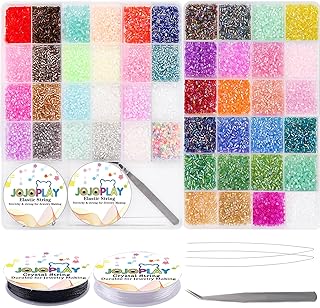 48 Colors of 3mm Glass Bugle Seed Beads with Elastic String