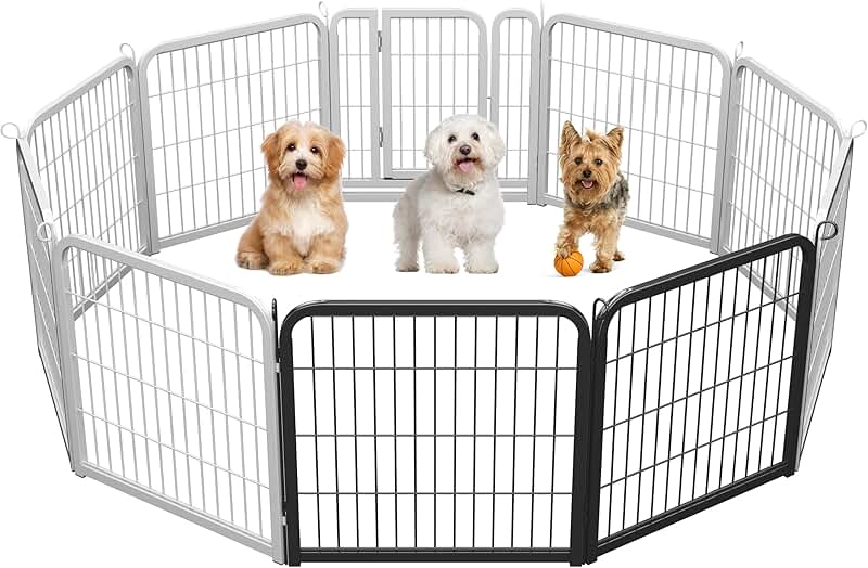 Wide Panel Dog Playpen with Gate for Small and Medium Dogs