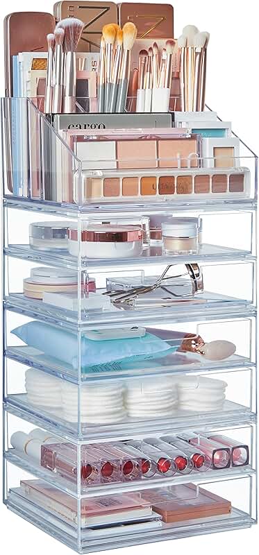Stackable Clear Makeup Organizer with 6 Drawers