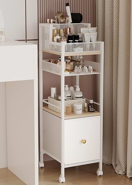 Narrow Floor Makeup Organizer with Drawers and Storage