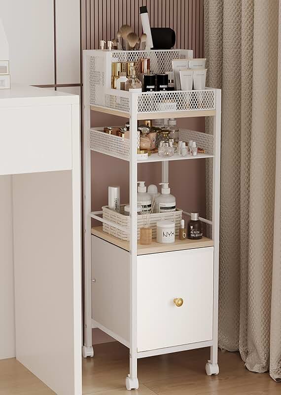 Narrow Floor Makeup Organizer with Drawers and Storage