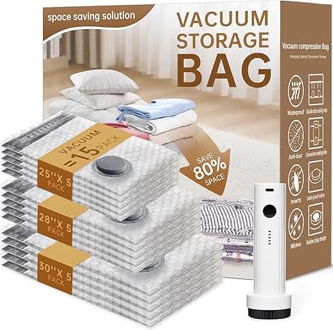 Travel Vacuum Storage Bags with Rechargeable Pump, 18 Pack