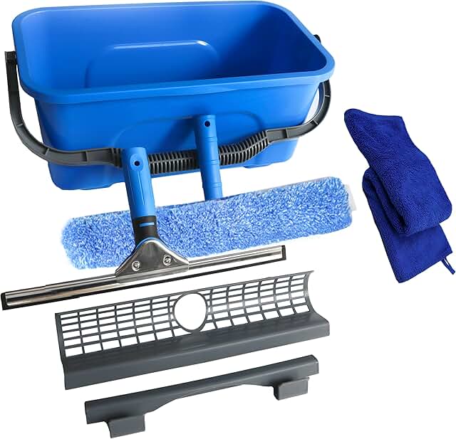 Window Cleaning Squeegee Kit with Shelf and Microfiber Scrubber