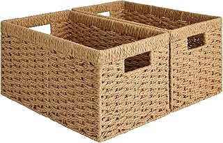 Round and rectangular wicker storage baskets, 2-pack