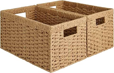 Round and rectangular wicker storage baskets, 2-pack