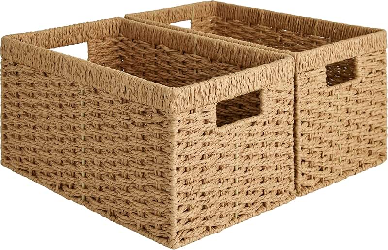 Round and rectangular wicker storage baskets, 2-pack
