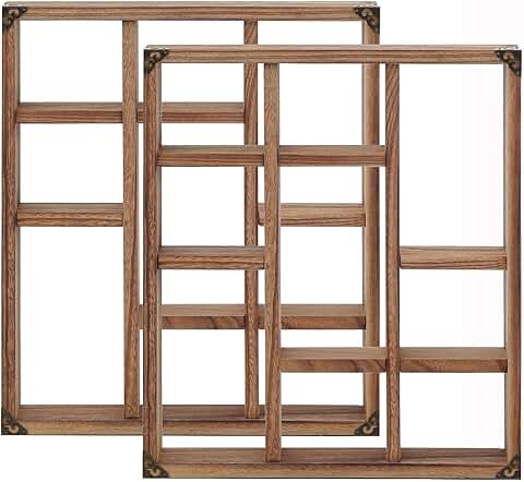 Set of 2 rustic wood shadow box shelves, 17.7x15.7 inches