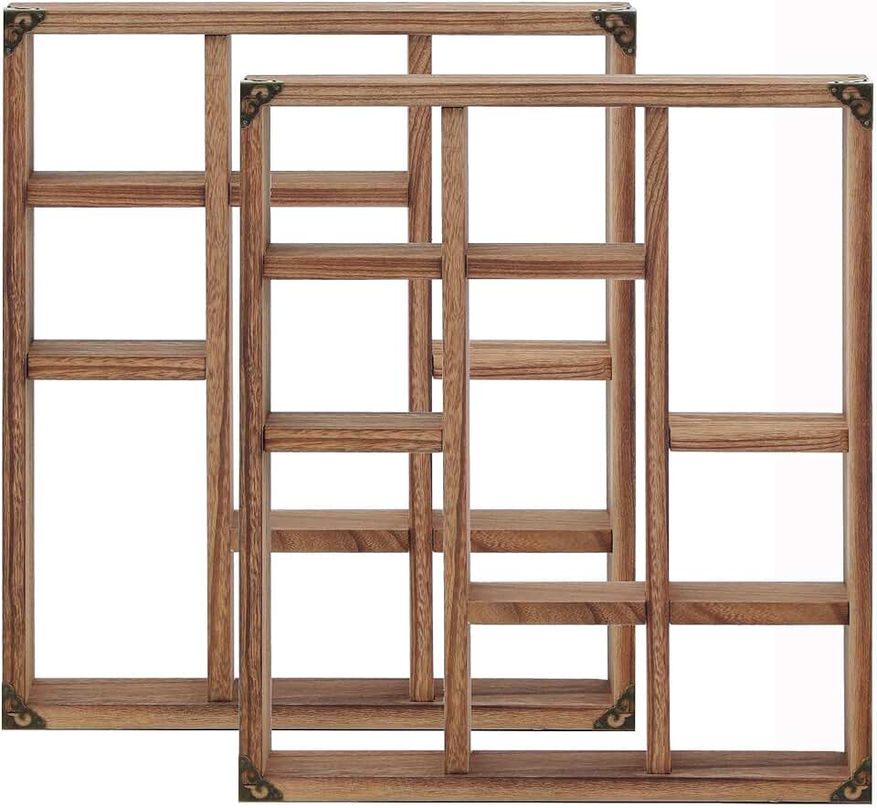Set of 2 rustic wood shadow box shelves, 17.7x15.7 inches