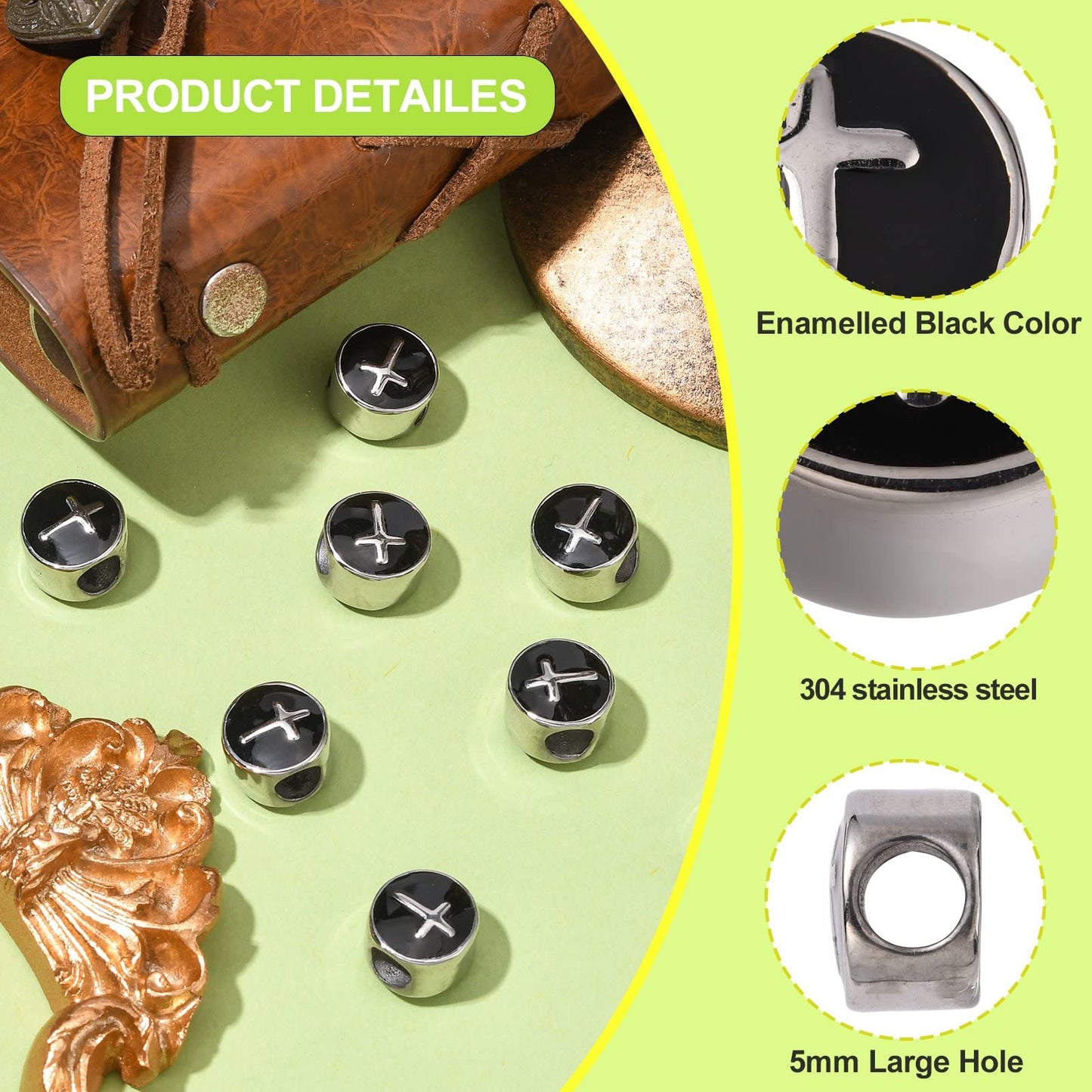 10 Pcs Stainless Steel Beads for Jewelry Making