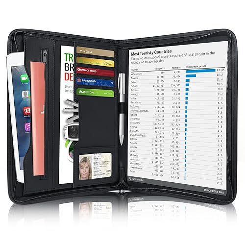Zippered Leather Portfolio with Legal Pad and Organizer