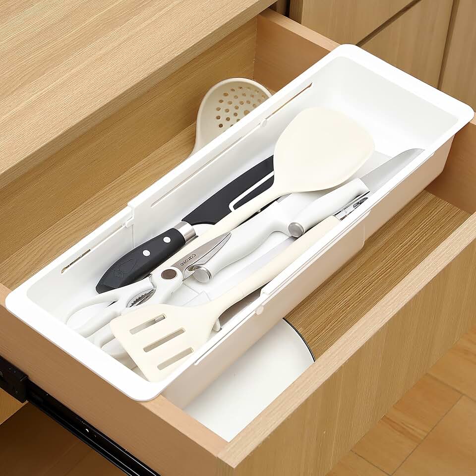 Expandable Deep Drawer Organizer Bins for Kitchen Storage