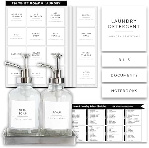 Laundry Labels for Jars and Storage Bins, 136 Pack