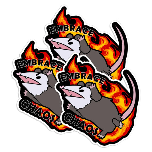 Set of 3 funny possum embrace chaos stickers