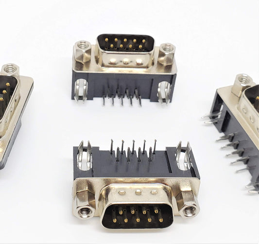 '- DB9 Male 9-Pin Right Angle PCB Mount Connector, 90 Degree D-Sub Solder Type, 5-Pack